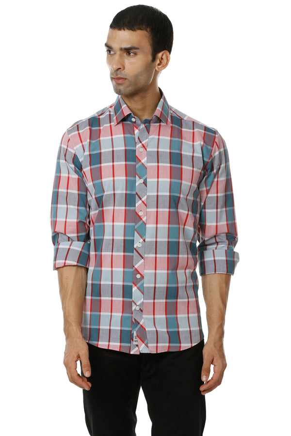 Red Check Cotton Casual Shirt