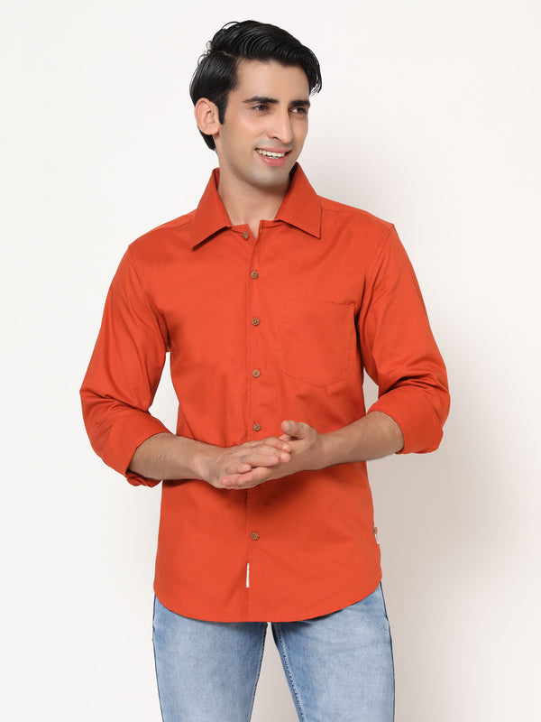 Regular Fit Orange Twill Casual Shirt