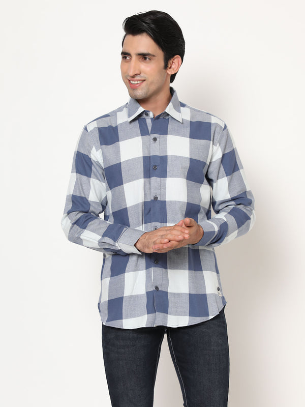 Checkered Blue Fannel Casual Shirt