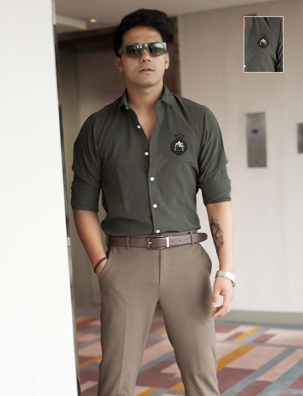 Olive Stone Premium Shirt with Small Black Round patch
