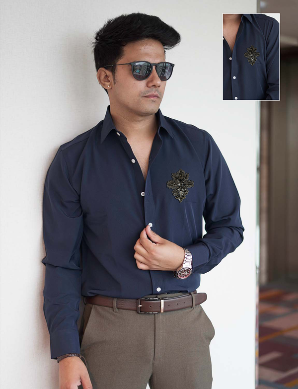 Midnight Blue Premium Shirt With Reindeer Magic Grey Patch