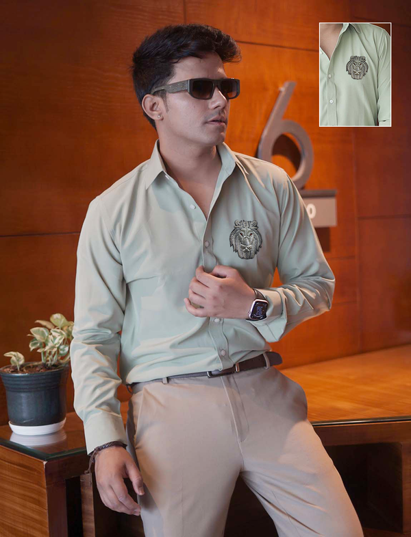 Sage Green Luxe Premium Shirt with Lion Silver patch
