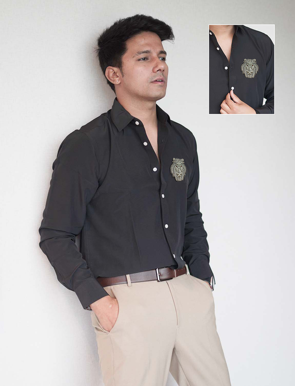 Jet Black Premium Shirt with Lion Silver Patch
