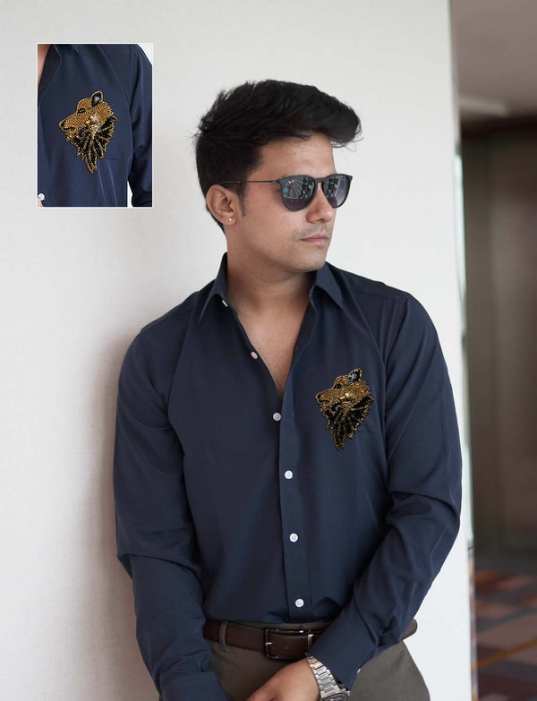 Midnight Blue Premium Shirt with Fox Face Black/Gold patch
