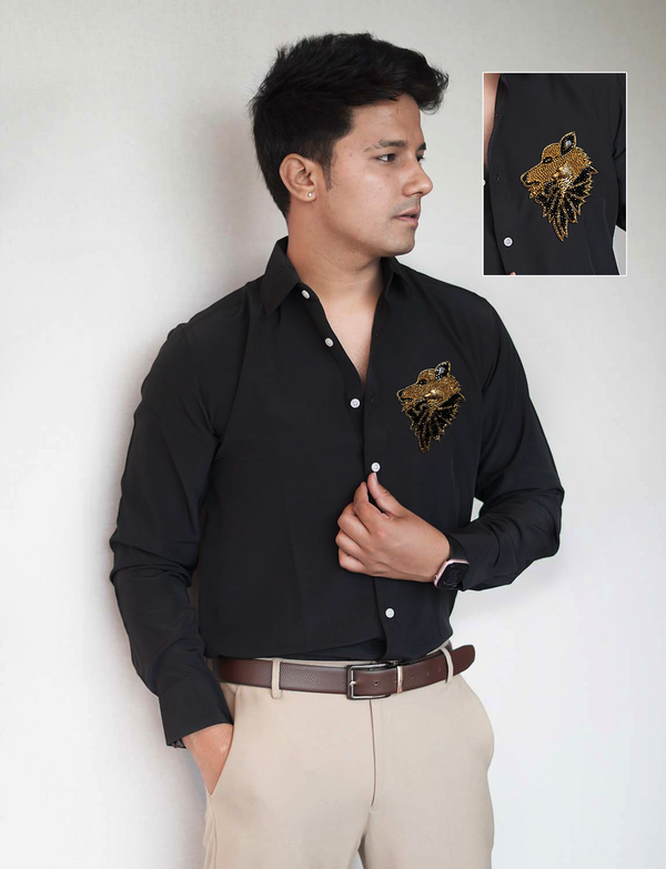 Jet Black Premium Shirt with Fox Face Black/Gold Patch