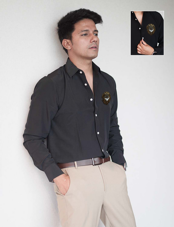 Jet Black Premium Shirt with Lion Copper Face patch