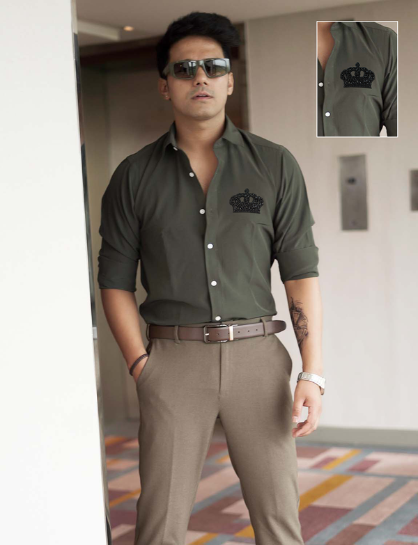 Olive Stone Premium Shirt with Black Crown