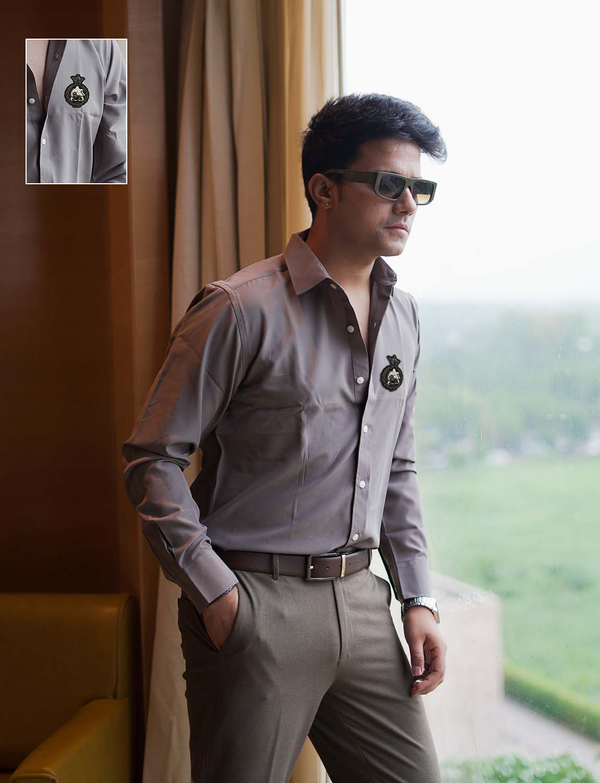 Charcoal Grey Premium Shirt with Small Black Round patch