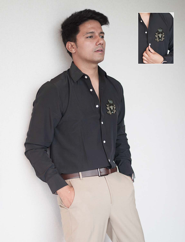 Jet Black Premium Shirt with Beetle in Crown