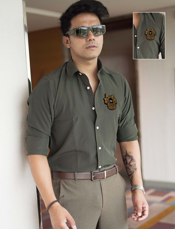 Olive Stone Premium Shirt with Copper Beetle Patch