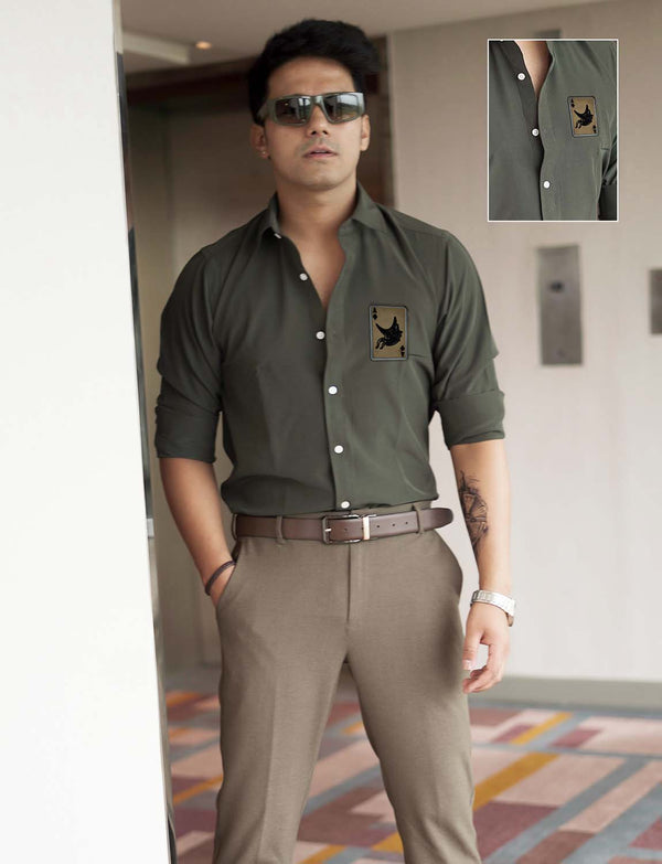 Olive Stone Premium Shirt with Green Ace patch