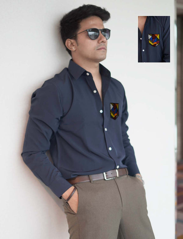Midnight Blue Premium Shirt with Multi Pocket patch