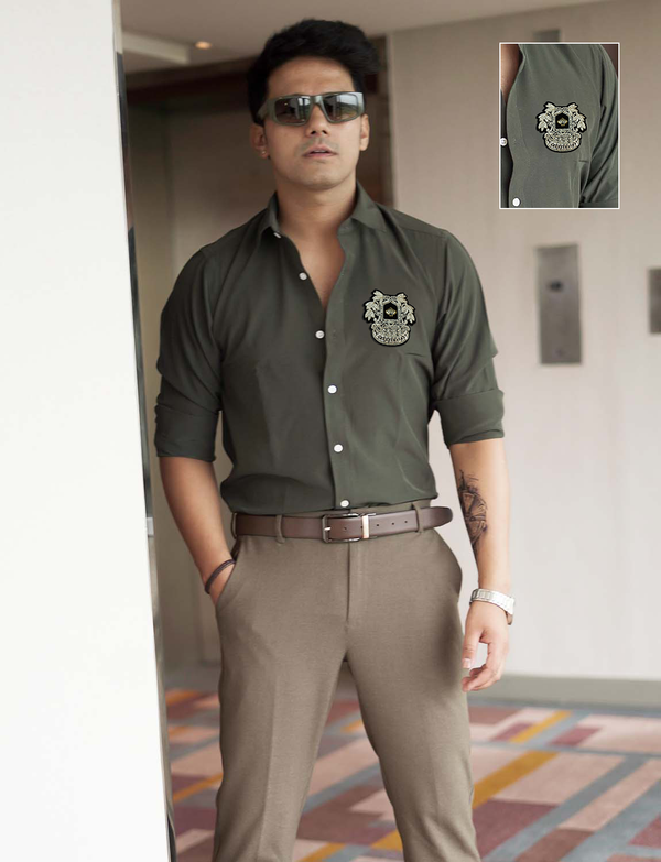 Olive Stone Premium Shirt  With Silver Beetle Patch