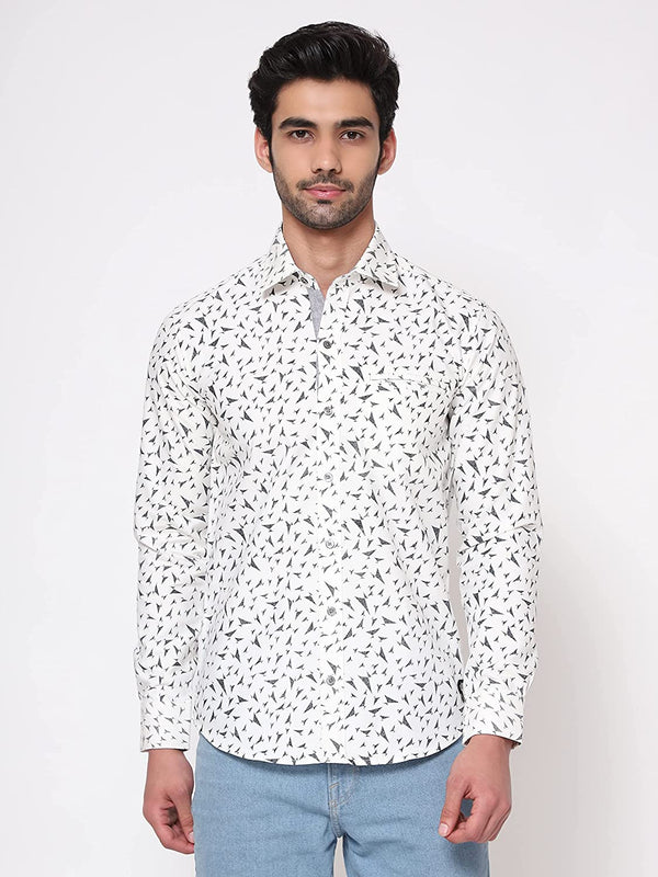 Cream n Grey Geometric Printed Shirt