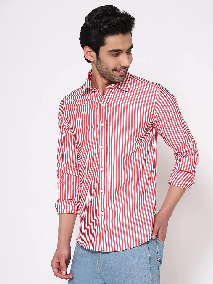 Classic Red n White Stripes Luxury Shirts For Men Casual