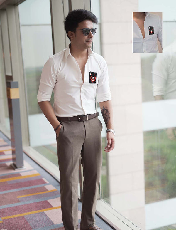 Classic White Premium Shirt with Black Cards patch