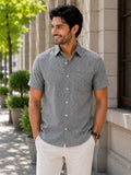 Classic Charcoal Grey Textured Short Sleeve Shirt
