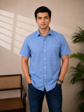 Classic Powder Blue Textured Short Sleeve Shirt