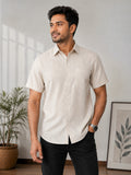 Classic Ivory Beige Textured Short Sleeve Shirt