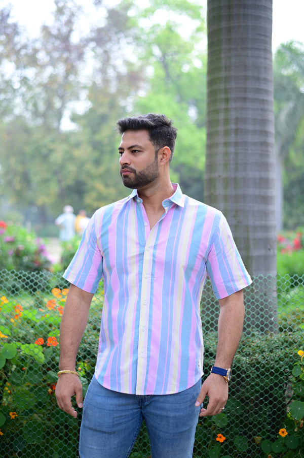 Vibrant Stripes: Multicolor Half-Sleeve Shirt
