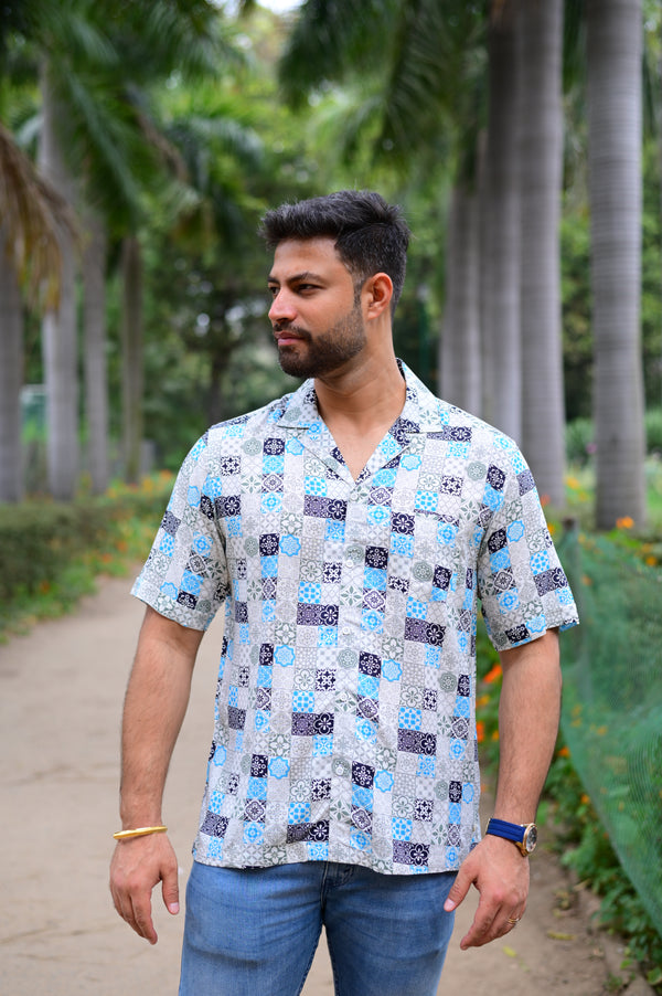 Island Breeze: Men's Cotton Rayon Half-Sleeve Printed Shirt