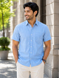 Classic Light Blue Textured Short Sleeve Shirt