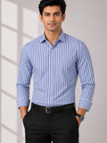 Royal Blue & White Vertical Striped Shirt