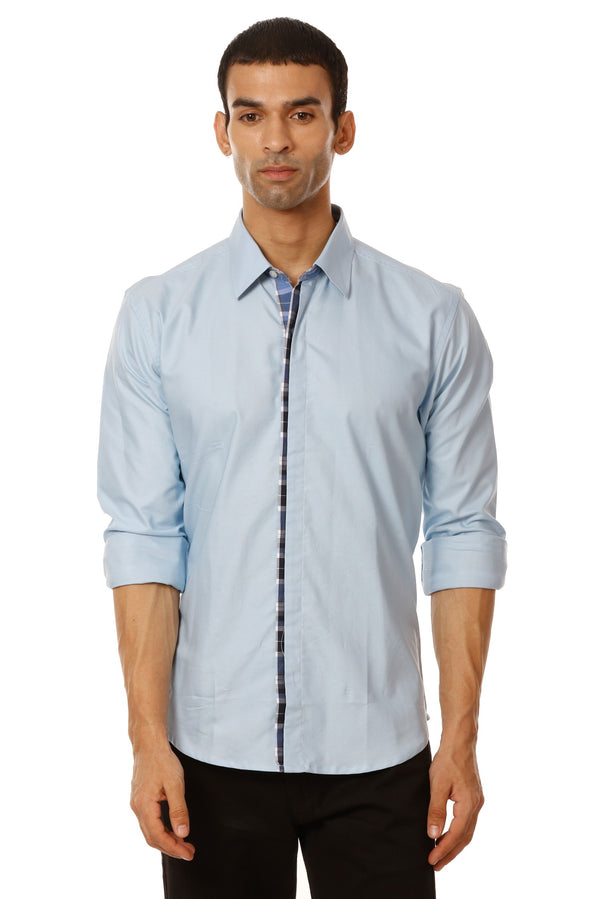 Light Blue Solid Cotton Casual Shirt