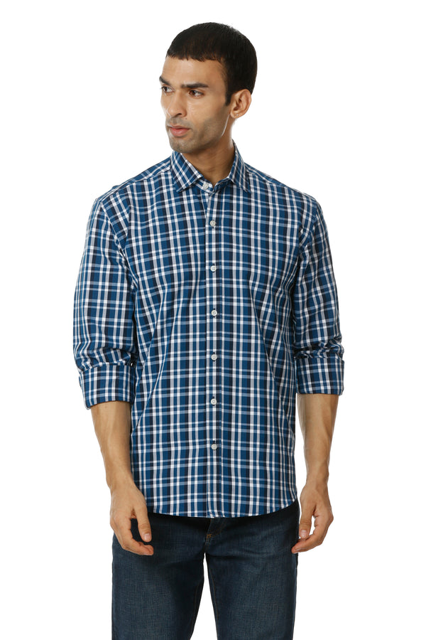 Blue Checkered Cotton Casual Shirt