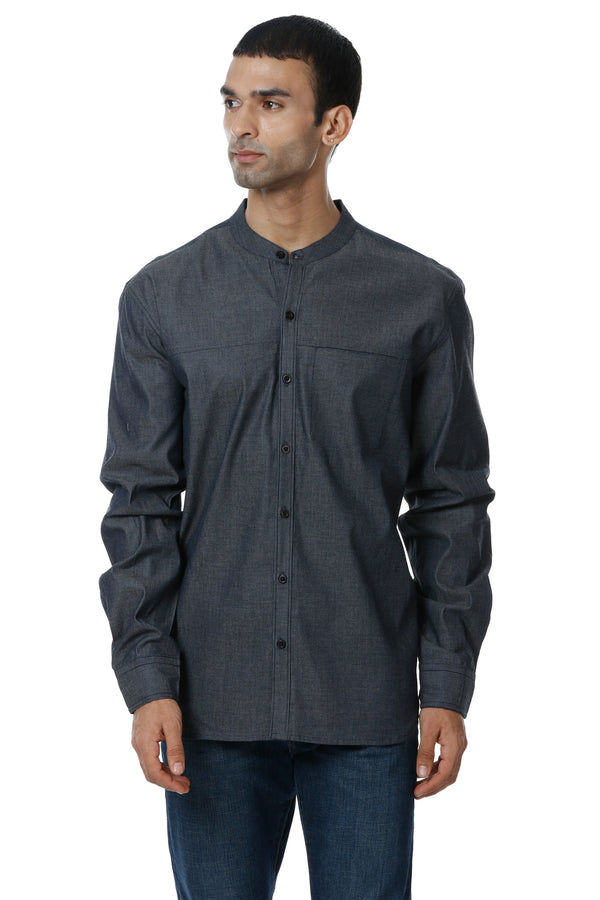 Charcoal Grey Solid Cotton Casual Shirt