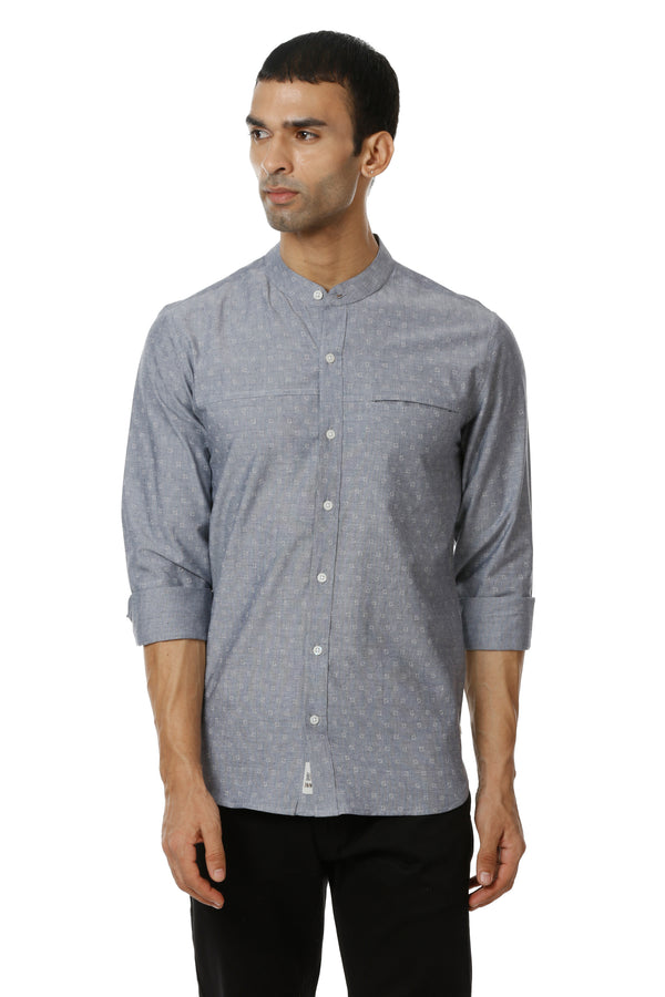 Grey Printed Cotton Casual Shirt